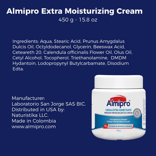 almipro Extra Moisturizing Cream for Dry & Delicate Skin – Hydrating & Nourishing Body Cream with Calendula & Almond Oils –Fragrance-Free & Non-Greasy – 15 oz