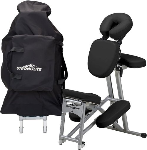 STRONGLITE Portable Massage Chair Ergo Pro II - Ultra-Strong, Lightweight & Foldable Spa Chair with Wheels | Black (600lbs Capacity)