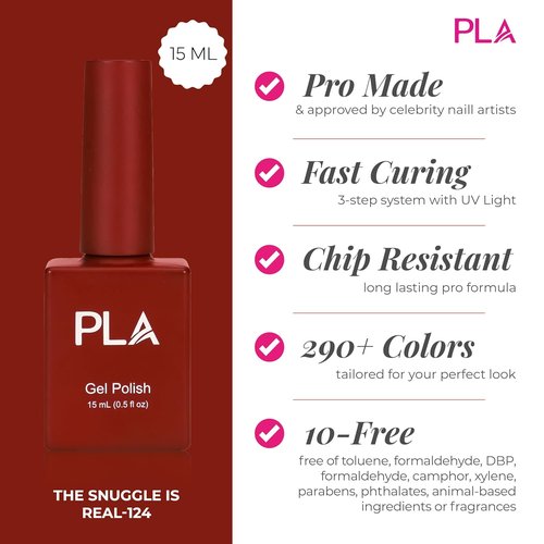 PLA 124 Red Gel Nail Polish - No-Chip Quick Dry Formula | 15ml Soak Off UV Gel | 10-Free Nail Polish