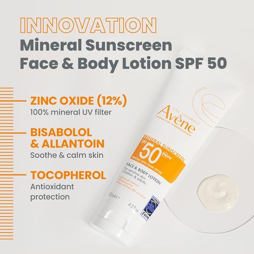 Avène Sheer Mineral Sunscreen - Broad Spectrum SPF 50 Face & Body Lotion | 4.23 Fl Oz