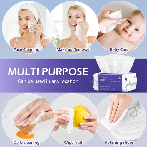 Disposable Face Towel 200 Count, Face Towels, Soft Cotton Dry Wipes Facial Cloths Towelettes for Washing and Drying, Facial Tissue for Cleansing, Skincare and Makeup Remover