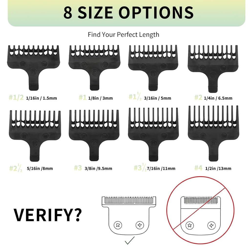Wahl 8 Piece Replacement Comb Set - Compatible with 40mm Detachable T-Blade Trimmers