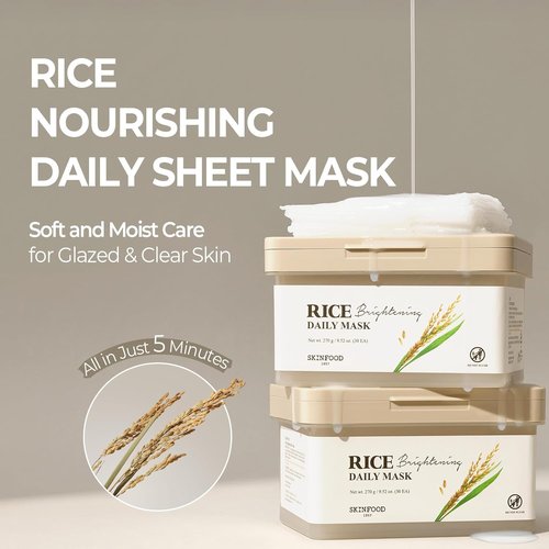 SKINFOOD Rice Daily Sheet Mask - 5-Minute Firming & Nourishing Hydration for Smooth, Clear Skin | Bulk Pack (30 Masks)