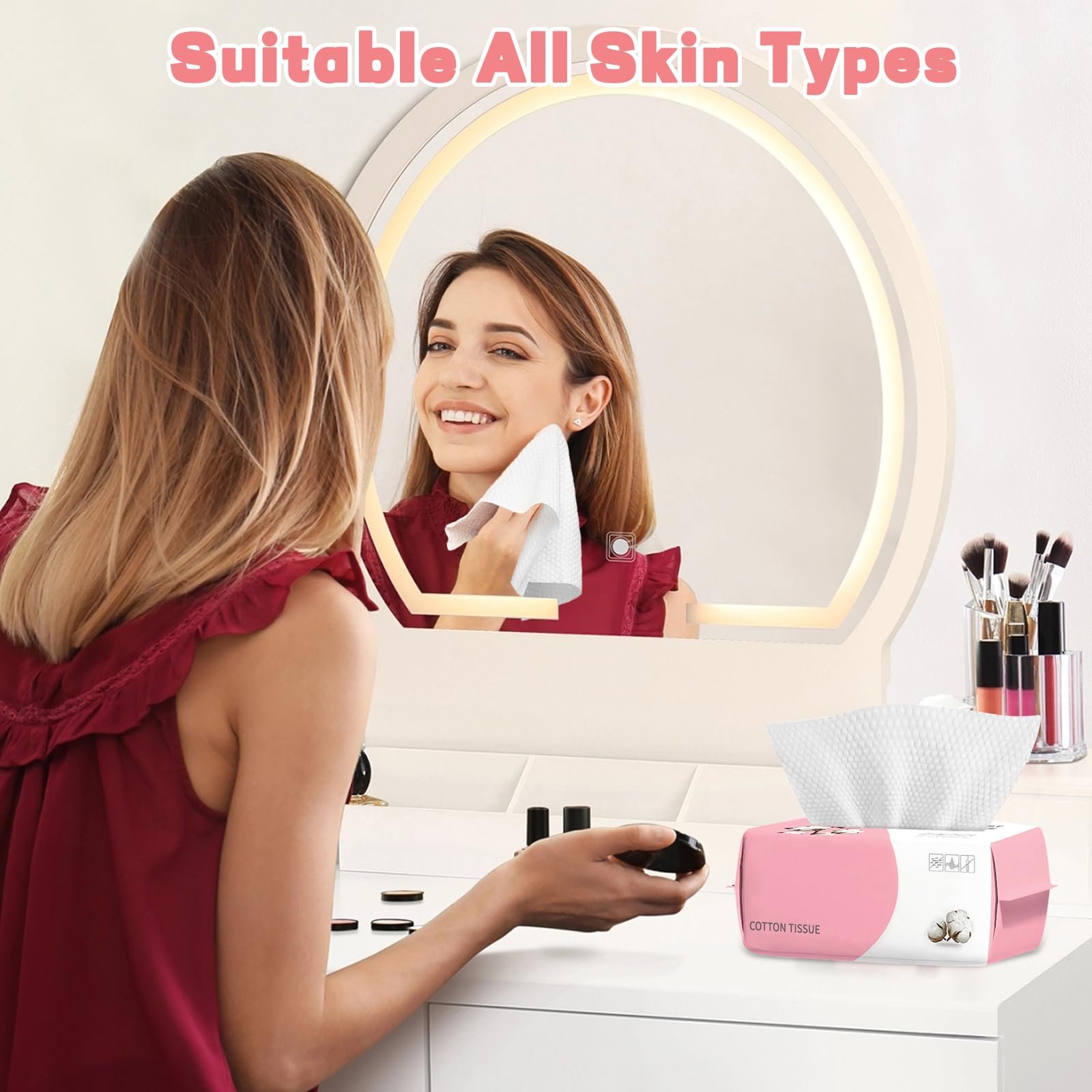 100 Count Disposable Face Towel, Ultra Soft & Thick Washcloths, Biodegradable Facial Towels for Sensitive Skin, Makeup Remover Dry Wipes, Lint-Free Towelettes for Cleansing (2 Pack)