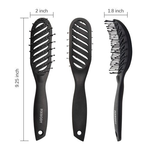 FIXBODY Curved Vent Hair Brush - Detangling & Blow Drying Tool for Short Thick Hair | Unisex, Black
