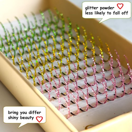 Glitter Lash Cluster Laser Colored Glittery Lash Extension Professional Supplies (3 Colors B)