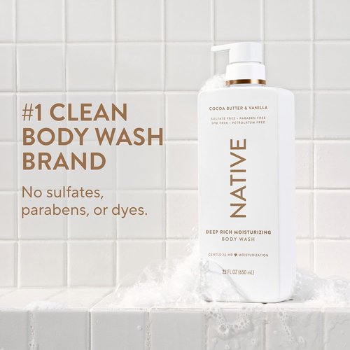Native Body Wash - Cocoa Butter & Vanilla | 24-Hour Hydration for Dry Skin, 22 oz