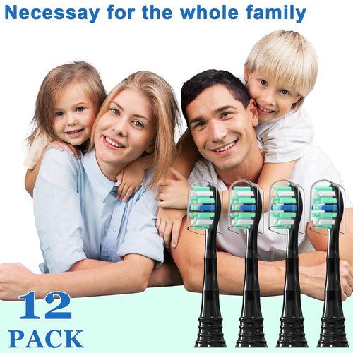 Replacement Toothbrush Heads for Philips Sonicare ProtectiveClean 4100 5100 5300 6100 Electric Toothbrushes, 12 Count Black