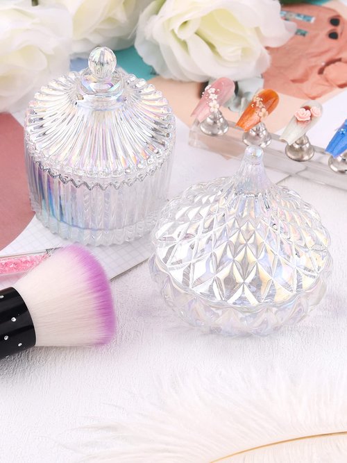 TOROKOM 2Pcs Monomer Dappen Dish Glass Nail Dishes with Lids Colorful Small Nail Cup Jars Damping Dapping Dish for Acrylic Nails Liquid Powder Containers