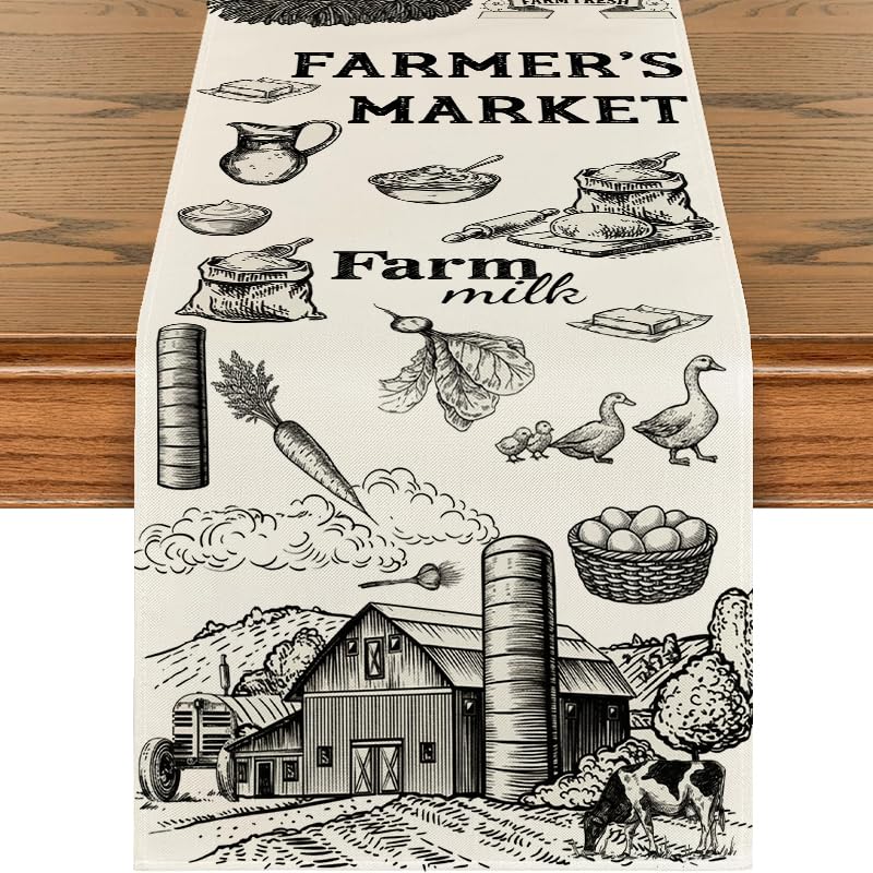 Farmhouse Cow Pattern Table Runner for Kitchen Dining Decor 13x72