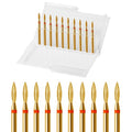 ERUIKA 10pcs Diamond Flame Titanium Cuticle Drill Bits Set, Professional Cuticle Nail Drill Bits for Dead Skin 3/32'' Nails Dry Manicure Pedicure Shape Remove Nail Salon Tools(Gold, Fine-F)