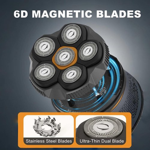 Magnetic 6 Blades Head Shaver Replacement Heads for Many 6D Magnetic Electric Razor,Newly Designed Magnetic 6D Blade Head Compatible with Head Shavers for Bald Men,2 Pack Travel Size.