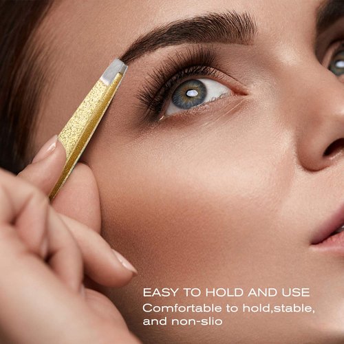 FungChoi 4-Pcs Glitter Stainless Steel Precision Tweezer Set for Eyebrows, Ingrown Hair & Lash Extensions (Gold)
