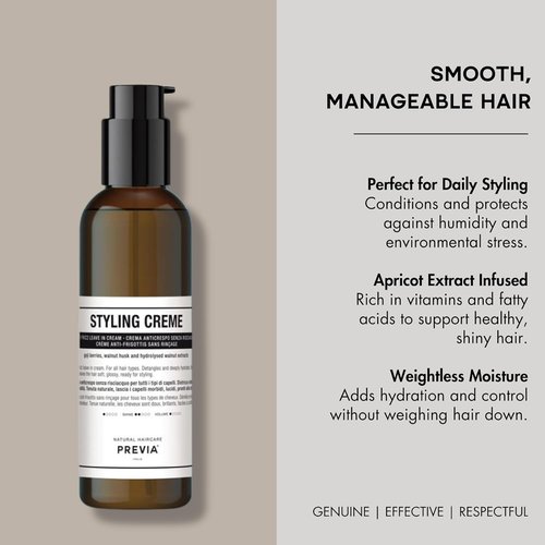 PREVIA Anti Frizz Leave-In Creme - Vegan Frizz-Control Styling Cream with Apricot Extract - 6.7 oz
