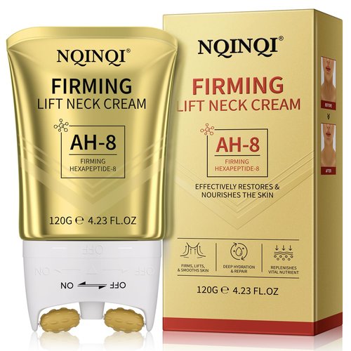 NQINQI AH-8 Firming Neck Cream with Roller - Neck and Chest Firming Cream to Lift, Tighten & Smooth Sagging Skin, Reduce Wrinkles & Hydrate for Youthful Neck, 4.23 Fl Oz