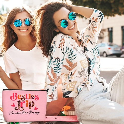 4 Pcs Bestie Trip Makeup Bag Funny Girls Trip Favors Girls Weekend Bestie Gifts Summer Vacation Birthday Christmas Graduation Cosmetic Bag Bachelorette Party Friendship Gifts for Women BFF Bride