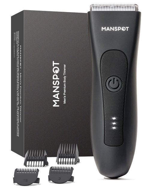MANSPOT Groin & Body Hair Trimmer for Men - Waterproof Electric Shaver with 4 Guards & Ceramic Blades