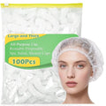 NEOWEMING 100PCS Disposable Shower Caps, Thick Plastic Waterproof Hair Bath Caps for Women Kids Girls. Hotel/Travel Essentials Accessories/Hair Salon Care Cleaning Supplies