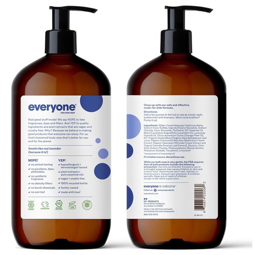 Everyone 3-in-1 Kids Soap - Lavender Lullaby Body Wash, Bubble Bath & Shampoo | 32 Ounce Coconut Cleanser with Plant Extracts
