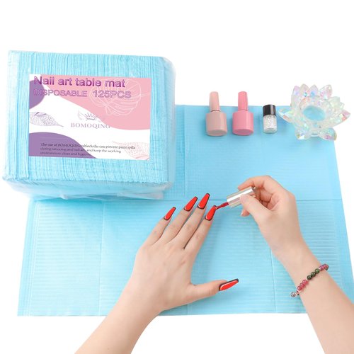 BOMOQING 125Pcs Disposable Nail Paper Towels for Acrylic, 3 Ply Foldable Nail Table Mat, Waterproof Nail Art Practice Sheet Clean Pads Napkins, Nail Supplies for Manicure Salon or Home Use (Blue)