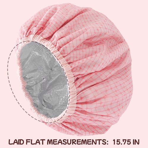QFE 5PCS Shower Caps for Women Reusable Waterproof Long Hair Cap Shower Products Large Plastic Cover Flexi Bathing Accessories Travel Women's to Keep Dry Prevent Cooking Oil Fumes Washable, Pink 5PCS