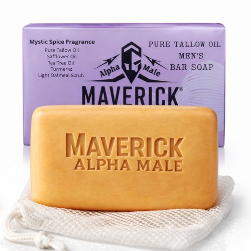 Maverick Beef Tallow Soap for Men - Moisturizing Bar with Tea Tree Oil & Shea Butter | 8oz Long-Lasting Cleanser