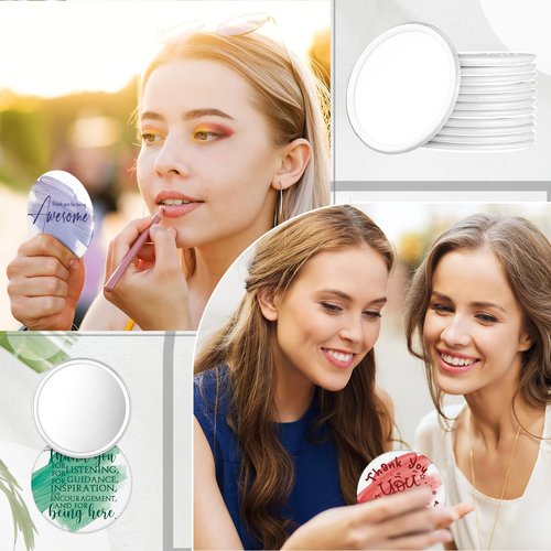 Kigley 50 Pcs Employee Appreciation Gift for Women Inspirational Compact Mirrors Bulk Round Portable Pocket Mirror Makeup Mini Mirrors for Teacher Coworker Volunteer Nurse Women History Month