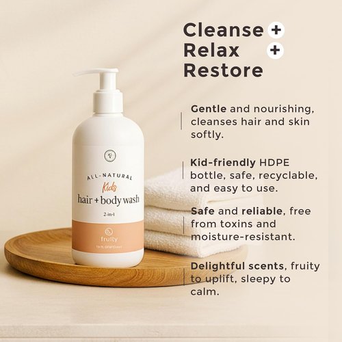 Rowe Casa Organics Kids Hair & Body Wash - 2-in-1 Therapeutic Essential Oils, Fruity Scent - 16 Fl. Oz