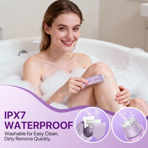 Bikini Trimmer for Women, Painless Electric Razor Remover for Leg, Body, Armpit & Facial Hair, Rechargeable Cordless IPX7 Waterproof Shaver with Ceramic Blade, Easy Cleaning, USB Charging, Purple