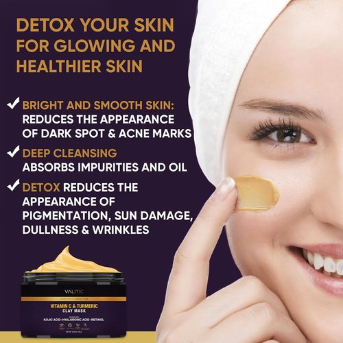 VALITIC Vitamin C & Turmeric Clay Mask - Dark Spot Corrector with Kojic Acid & Retinol - 100g Skin Care Essential