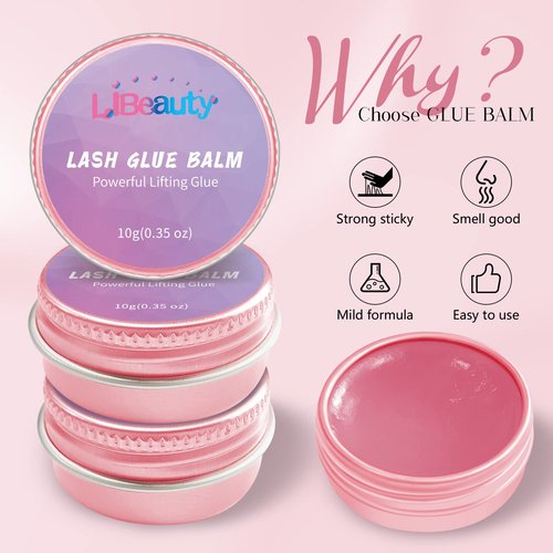 Libeauty Lash Lift Glue Balm Lash Lift Adhesive Strong Sticky Fruit Flavor Eyelash & Eyebrow Perm Glue Balm Brow Lamination Gel (Pink Peach, 10g/0.35oz)
