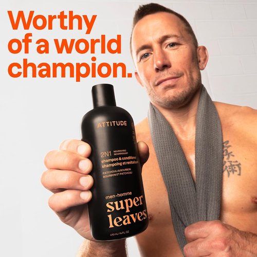 ATTITUDE Men's 2-in-1 Shampoo & Conditioner - Nourishing for Dry Hair & Scalp, 97% Natural, 14 Fl Oz