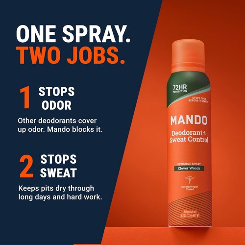 Mando 72 Hour Sweat & Odor Control Spray for Men - Invisible Antiperspirant Deodorant | Low Irritation Formula - 2 Pack - Clover Woods