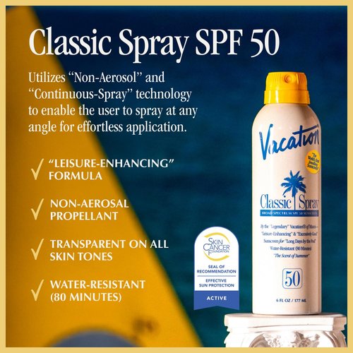 Vacation Classic Sunscreen Spray SPF 50 - Water-Resistant & Lightweight | 6 Fl. Oz. - Vegan & Dermatologist-Tested