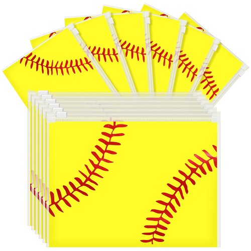 Gersoniel 50 Pieces Makeup Bag Bulk Waterproof Cosmetic Bags Eva Pencil Case Pouch Travel Toiletry Bag with Zippers for Women Players Teams(Yellow,Softball)