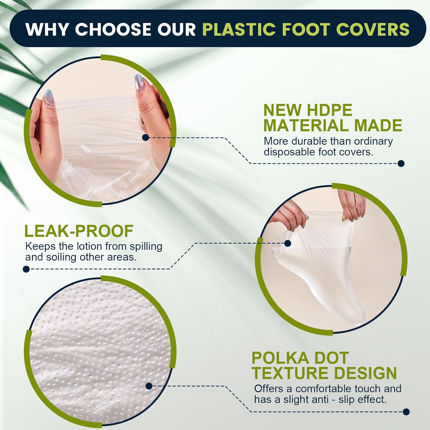 TEAWOO Plastic Foot Covers - Leak-Proof Moisturizing Foot Masks for Pedicure Care | 200PCS with Stickers (Fits Up to USA 9)