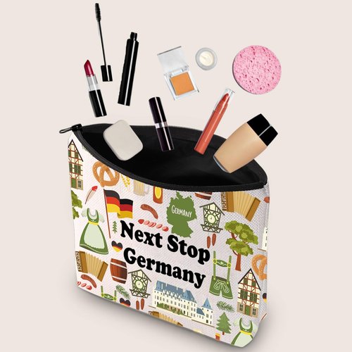 JXGZSO Germany Trip Gift Next Stop Cosmetic Zipper Bag Travel Pouch Vacation Makeup Bag Tourist Gift