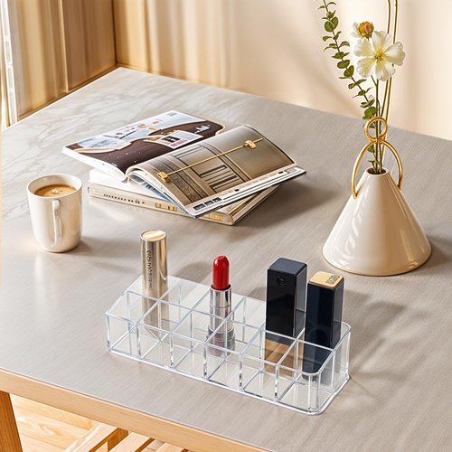 JOUTYFOR 4-Pack 12-Slot Acrylic Lipstick Organizer, Lipstick Holder, Lip Gloss Organizer, Cosmetic Storage Display, Perfect Storage Solution for Drawer, Vanity, Bathroom, and More