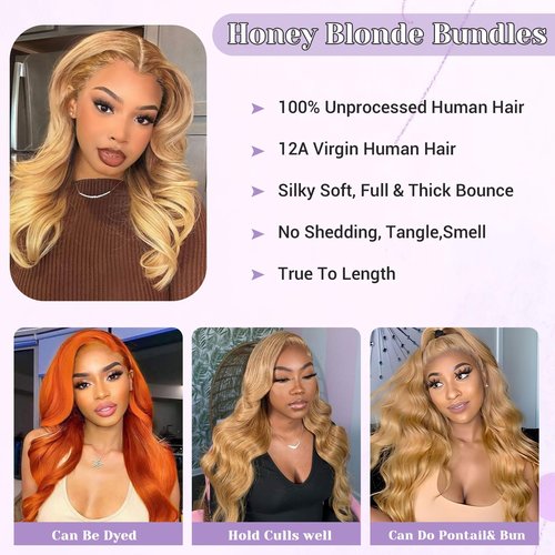 DSEKCAIN 27# Honey Blonde 2x6 Body Wave Lace Closure 100% Real Human Hair 14 Inch