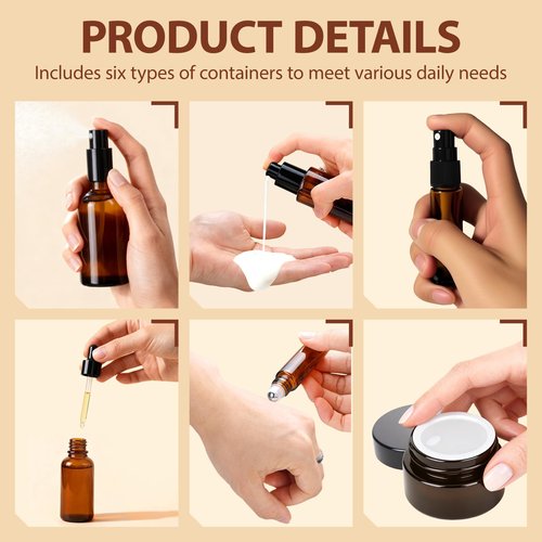 29 Pack TSA Approved Glass Travel Skincare Containers,Toiletry Bag，1.7/1/0.7/0.5/0.3oz Refillable Traveling Size Containers with Pump, Jars & Essential Oil Bottle , Leak-Proof for Creams & Liquids