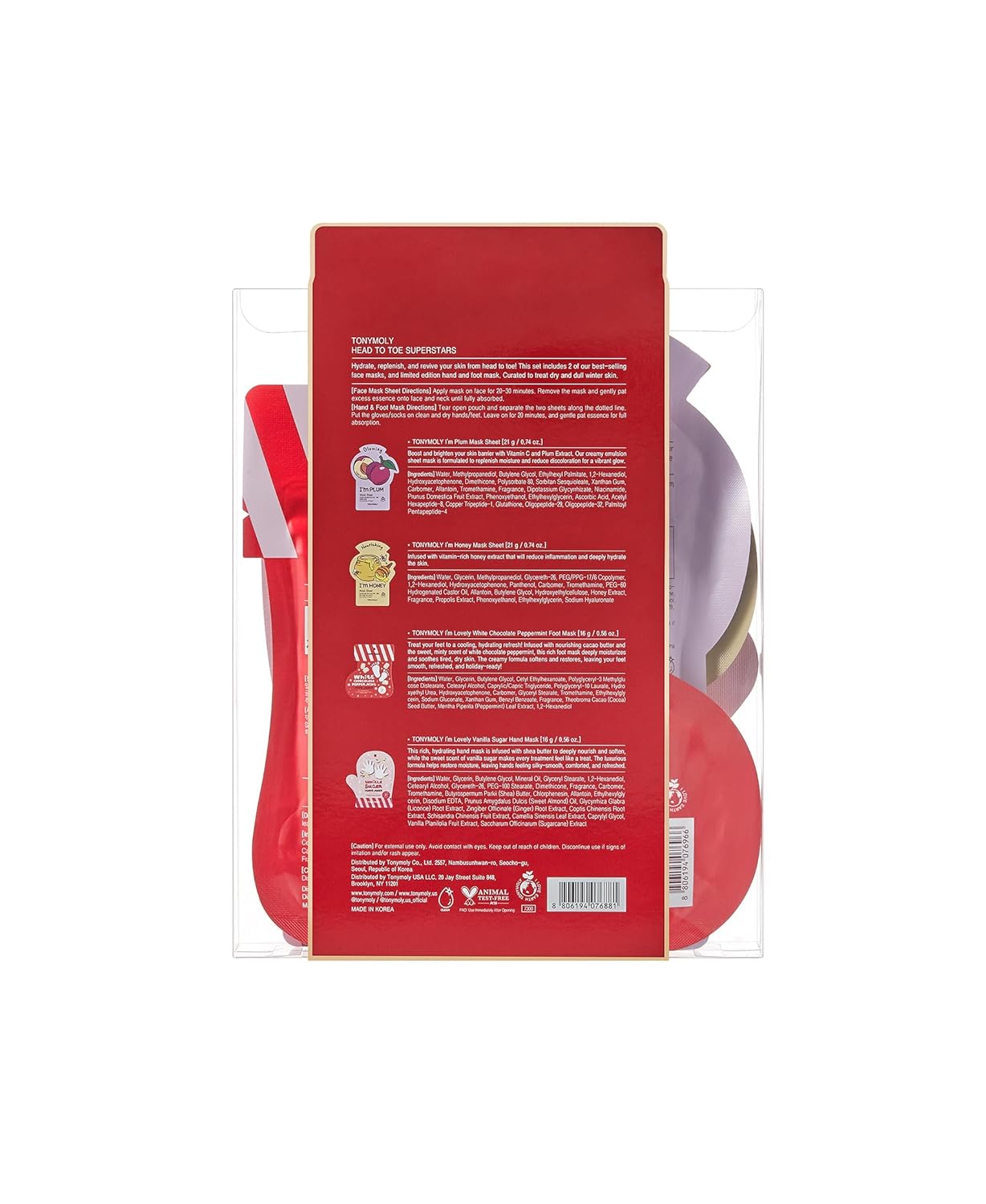TONYMOLY Head to Toe Mask Set - 4-Piece Hydrating & Nourishing Face, Hand, and Foot Masks | Perfect Holiday Gift