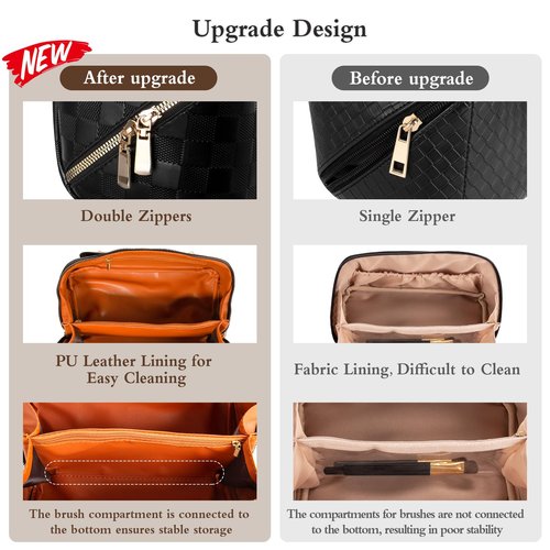 Abiudeng Travel Makeup Bag,Large Capacity Toiletry Bag Cosmetic Bags for Travel Essentials,Waterproof Portable Pouch Open Flat Makeup bag Organizer with Divider and Handle(Checkered-Black)