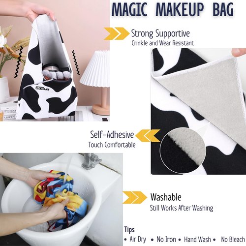 2Pack Self-Adhesive Magic Cloth Makeup Bag|Lay Flat Travel Organizer|Portable Cosmetic Pouch for Beauty Essentials,Camera Wrap,Laptop Protective Cover|Multi-Purpose Gift for Women & Girl (19.7"x19.7")