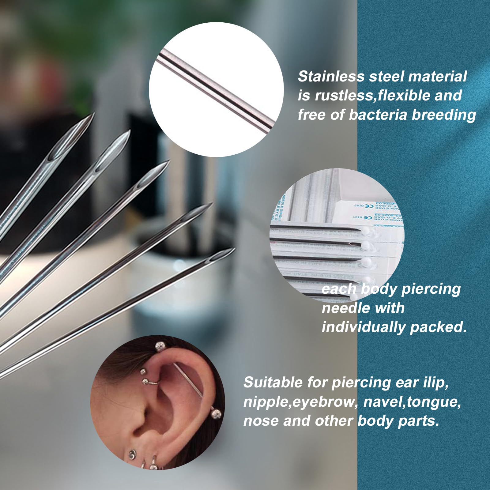 100Pcs Piercing Needles Kit - Yugui Mixed 12G 14G 16G 18G 20G Body Piercing Needle Tools for Ear Nose Septum Navel Belly Button Eyebrow Lip Hollow Needles