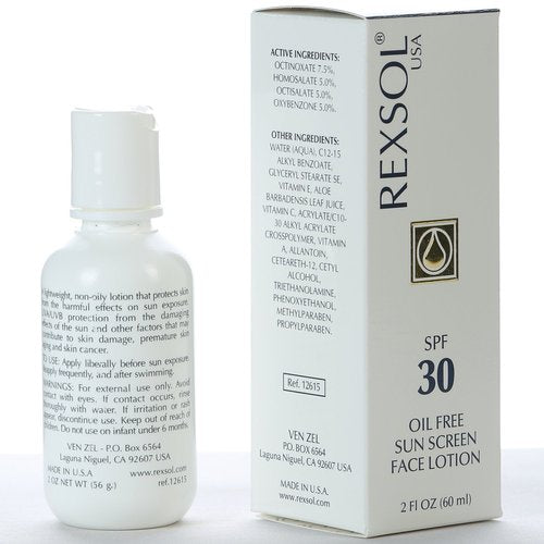 REXSOL SPF 30 Oil-Free Sunscreen Face Lotion - Broad Spectrum UVA/UVB Protection with Vitamins C, E, A | 60 ml