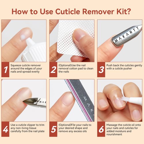 Makartt Cuticle Remover Kit - Nail Care Kit with Cuticle Oil Pen, Cuticle Trimmer, Nail File & 120ml Cuticle Remover Liquid, Nail Manicure Kit for Cuticle Softener & Moisturize