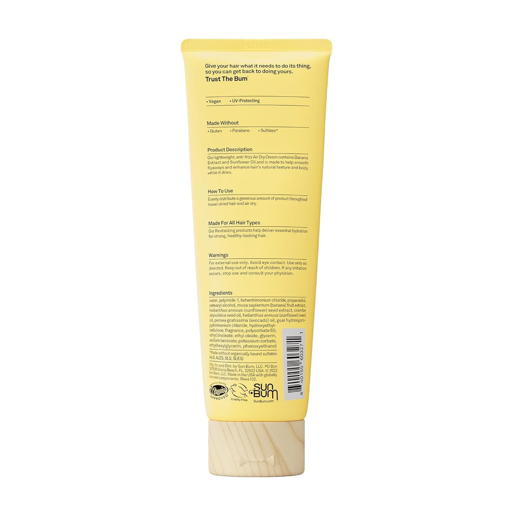 Sun Bum Revitalizing Air Dry Cream - Anti-Frizz Styling Cream with Banana Extract - Vegan & UV Protection - 6 fl oz