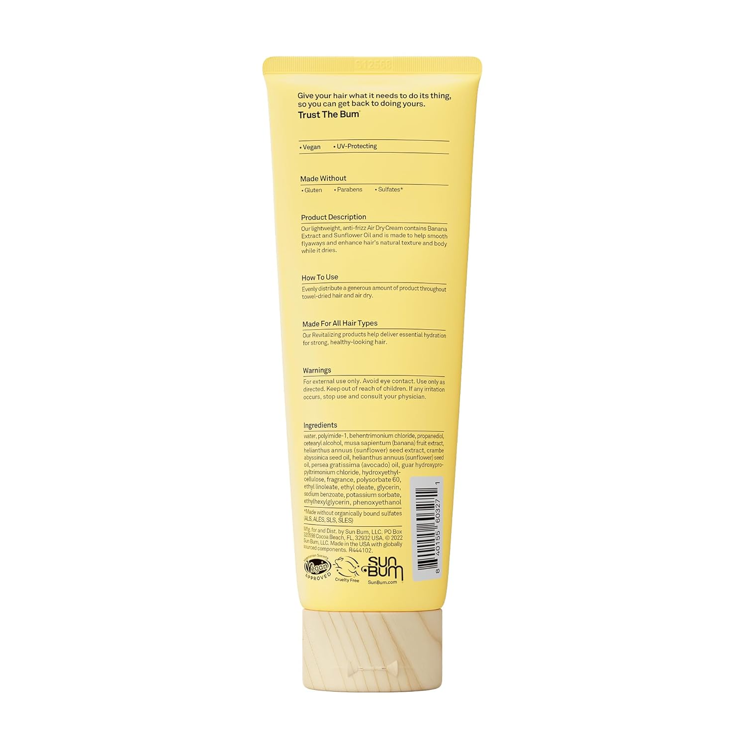 Sun Bum Revitalizing Air Dry Cream - Anti-Frizz Styling Cream with Banana Extract - Vegan & UV Protection - 6 fl oz