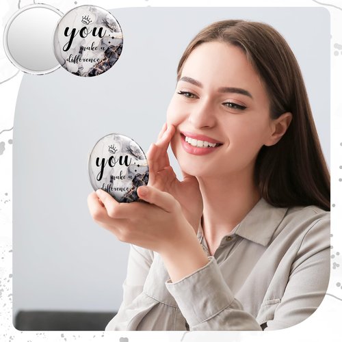 Tradder 100 Pcs 2.76 Inch Inspirational Mini Compact Mirror Bulk Makeup Pocket Purse Mirror for Women Mother's Day Quinceanera Coworker Employee Appreciation Gift Stuffer Items (Black)