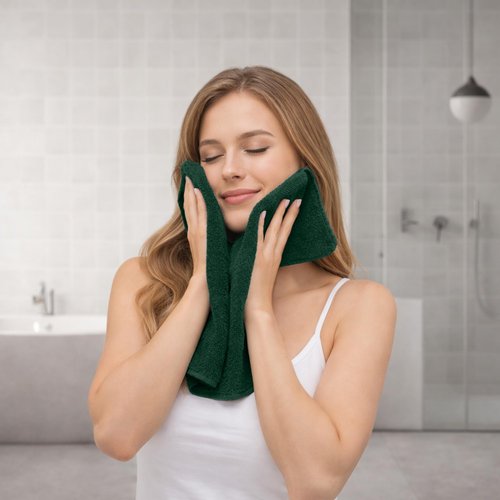 RIVERSIDE 12 Pack Premium 100% Cotton Face Wash Cloths, 12 x 12 Inches, Soft & Absorbent Face Towels for Bathroom Wash Clothes, 550 GSM, Luxury WashCloths for Showering, Body, Spa & Gym, Hunter Green